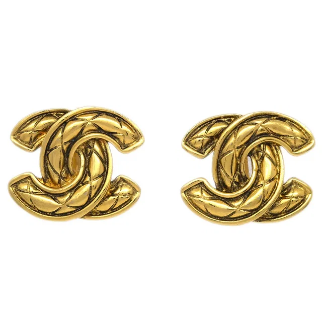 Chanel CC Earrings Clip-On Gold 2459 in Gold from AMORE Vintage Tokyo