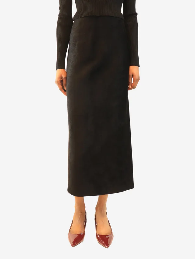 Alaïa Black fleece midi skirt - size UK 8 in Black Wool from Sign of the Times