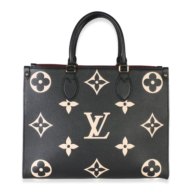 Louis Vuitton Black Beige Bicolor Giant Monogram Empreinte Onthego MM in Black Coated canvas from myGemma
