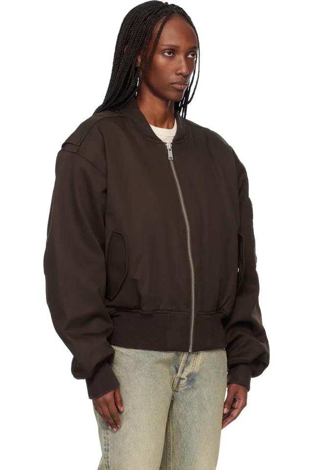 Entire Studios Brown Cropped Broad Suiting Bomber Jacket, photo 2 of 4 from SSENSE
