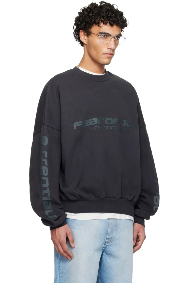 Fear of God ESSENTIALS Black Holiday 'Los Angeles' Heavy Fleece Cropped Sweatshirt, photo 2 of 5 from SSENSE