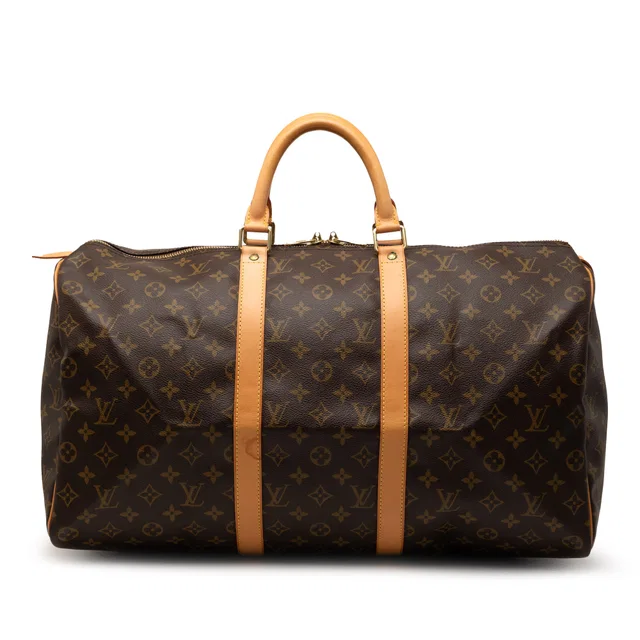 Brown Louis Vuitton Monogram Keepall 50 Travel Bag in Brown Coated canvas from Designer Revival