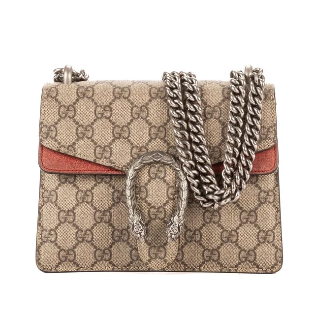 Gucci Dionysus Beige Red Supreme Canvas Suede Shoulder Bag in Beige Suede from The Reluxe