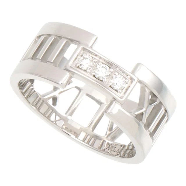Tiffany & Co. 18K Diamond Open Atlas Ring #55 White Gold in White from VINTAGE QOO TOKYO
