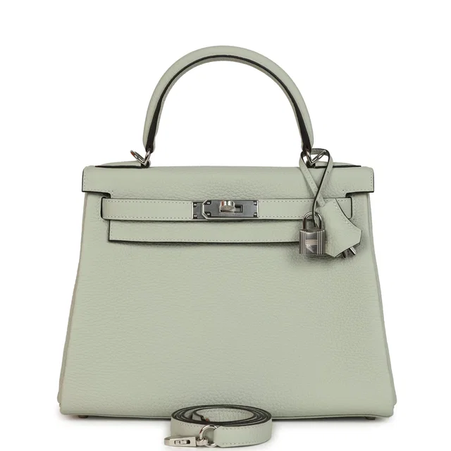 Hermès Kelly Retourne 28 Gris Neve Clemence Palladium Hardware in Grey Clemence leather from Madison Avenue Couture