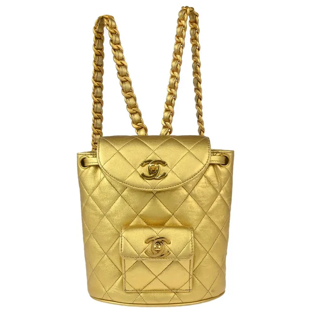 Chanel 1991-1994 Gold Lambskin Duma Small Backpack in Gold Lambskin from AMORE Vintage Tokyo