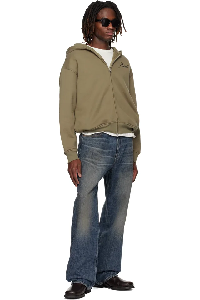 Rhude Khaki Classique Zip Up Hoodie, photo 4 of 4 from SSENSE