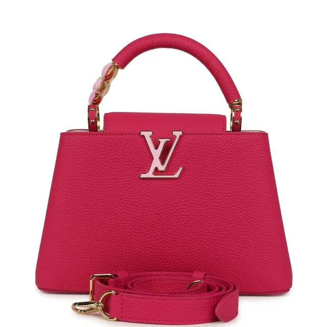 Louis Vuitton X Takashi Murakami Cherry Blossom Capucines BB Pink Taurillon Leather Gold Hardware in Pink Leather from Madison Avenue Couture