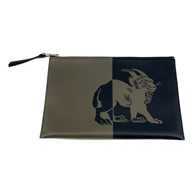 Loewe Rectangle Pouch William de Morgan Clutch Khaki Black in Black from The Reluxe