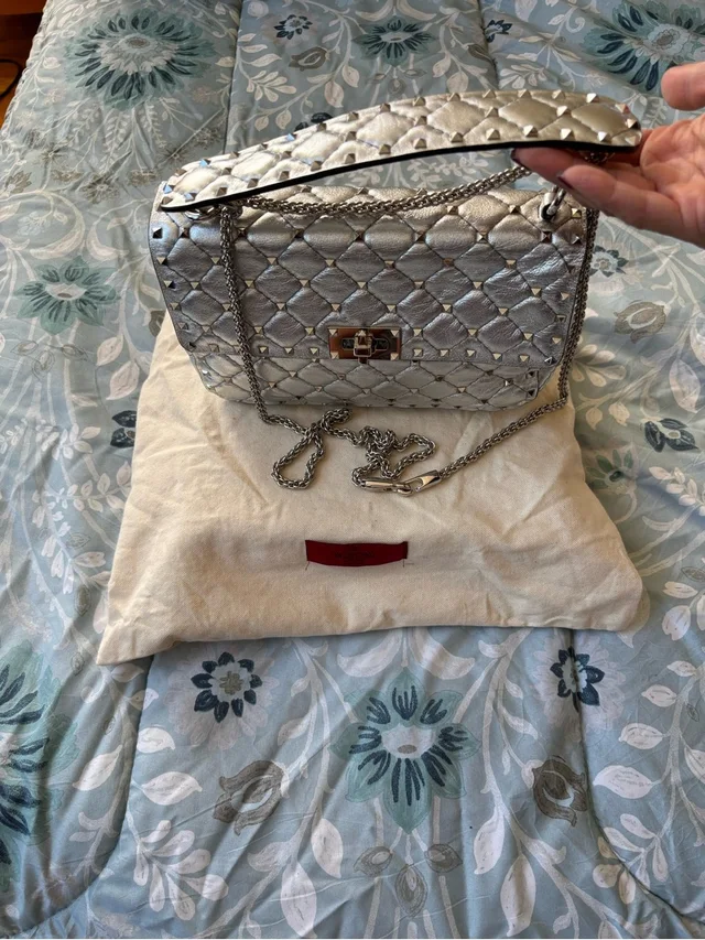 Valentino Garavani Metallic Quilted Chain Shoulder Top Handle Crossbody in silver|gray from Poshmark