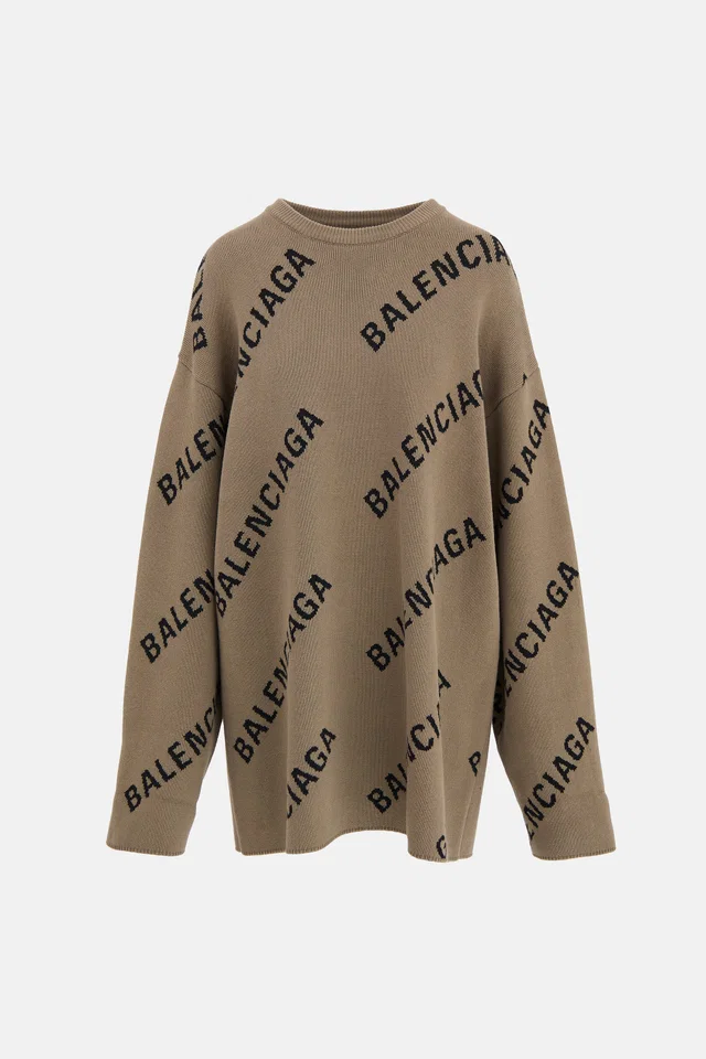 Balenciaga Allover Logo Sweater Dress in Wool from VSP Consignment