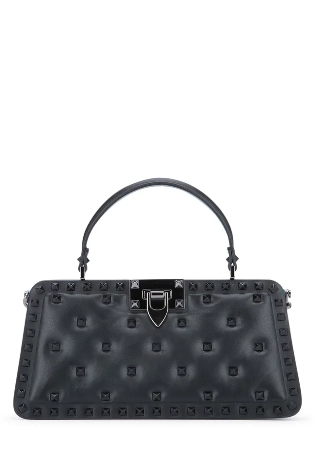 Valentino Garavani Rockstud Top Handle Bag — Black in Black Leather from HEWI