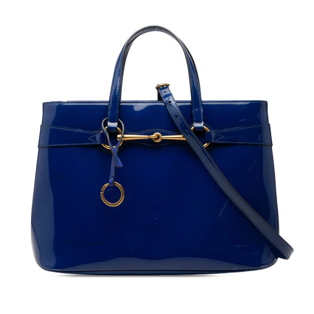 Blue Gucci Patent Bright Bit Satchel in Blue Patent leather from Designer Revival