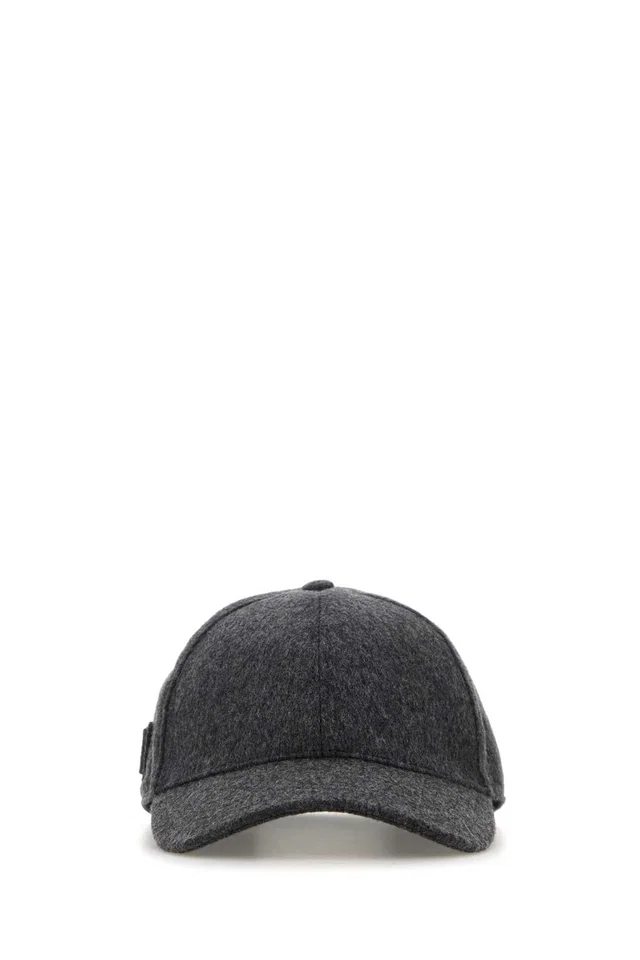 Prada Hat Flannel Baseball Cap — Gray Caps in Grey Leather from HEWI