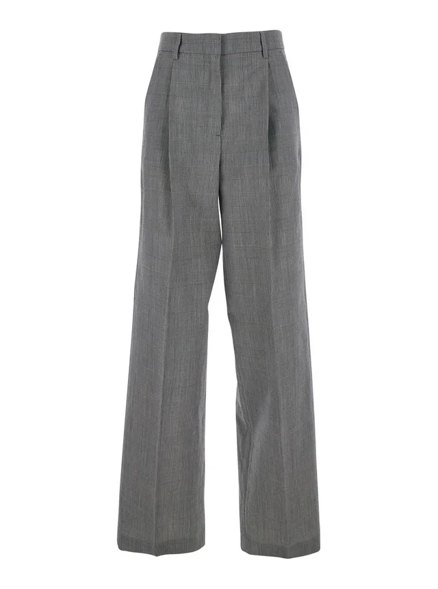 Golden goose Grey Wide Leg Trousers with All-Over Prince of Wales Print in Wool for Women in Grey 100% Virgin Wool, photo 2 of 6 from Gaudenzi Boutique