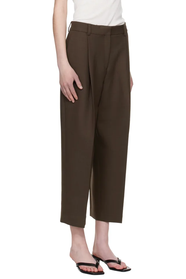 TOTEME Brown Pleated Straight Trousers, photo 2 of 4 from SSENSE