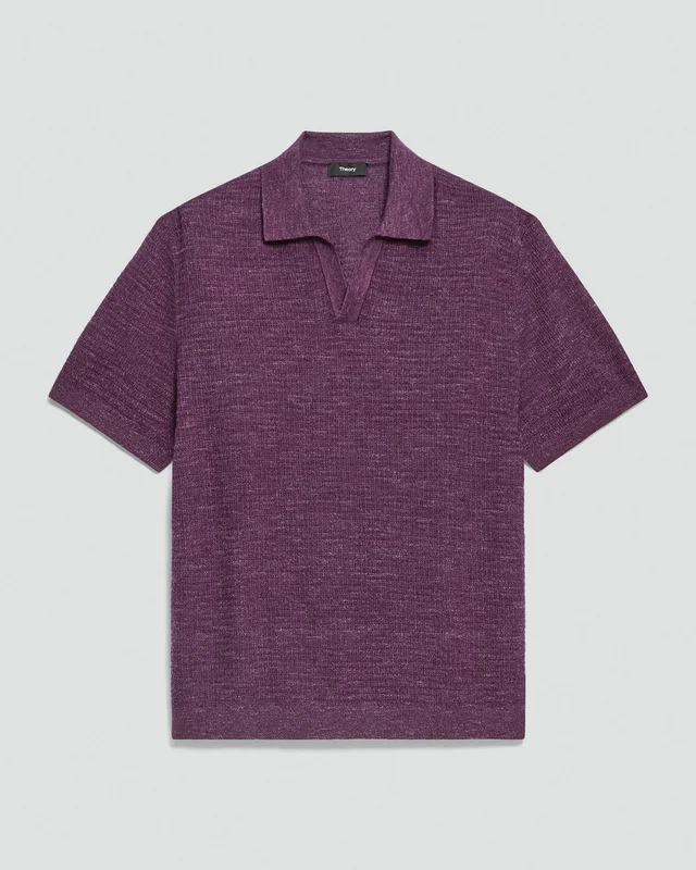 Theory Brenan Polo Shirt in Pacific Linen in GRAPEVINE 65% Linen, 23% Cotton, 12% Polyester; Exclusive Of Elastic, photo 7 of 14 from Theory