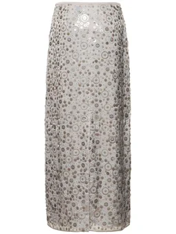 Saks Potts Long straight skirt with decorative details in 100% Modal, 100% Platinum, photo 5 of 5 from LUISAVIAROMA