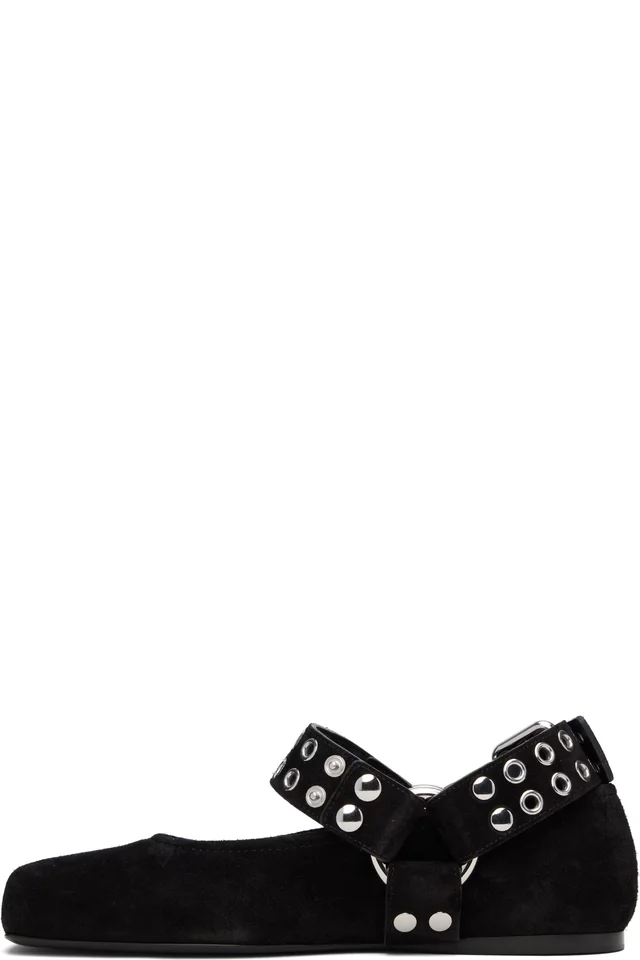 ALAÏA Black Biker Suede Ballerina Flats, photo 3 of 4 from SSENSE