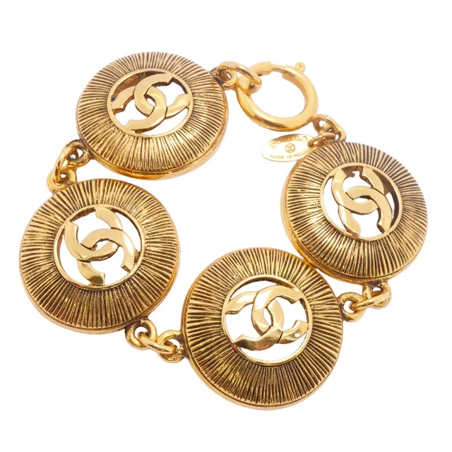 Chanel Bracelet Vintage CC Logo Round Circle Gold Plated in Gold from The Reluxe