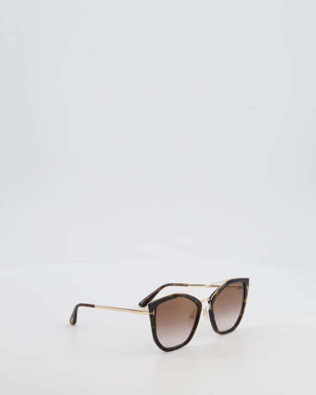 Tom Ford and Gold Cat Eye Acetate and Metal Sunglasses with Logo Detail in Brown from Sellier, photo 2 of 4