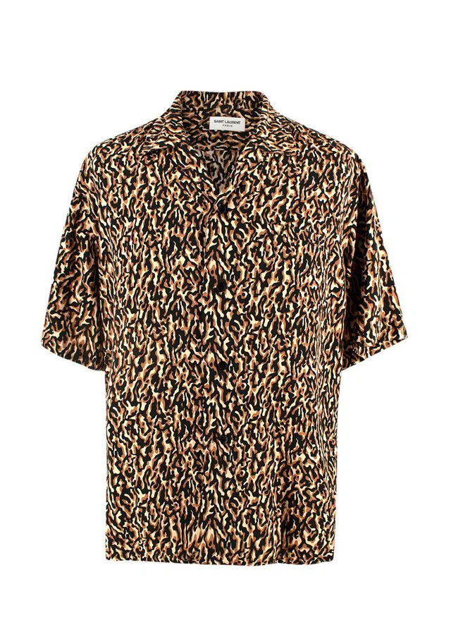 Saint Laurent Brown Printed Short Sleeve Shirt in Brown from HEWI