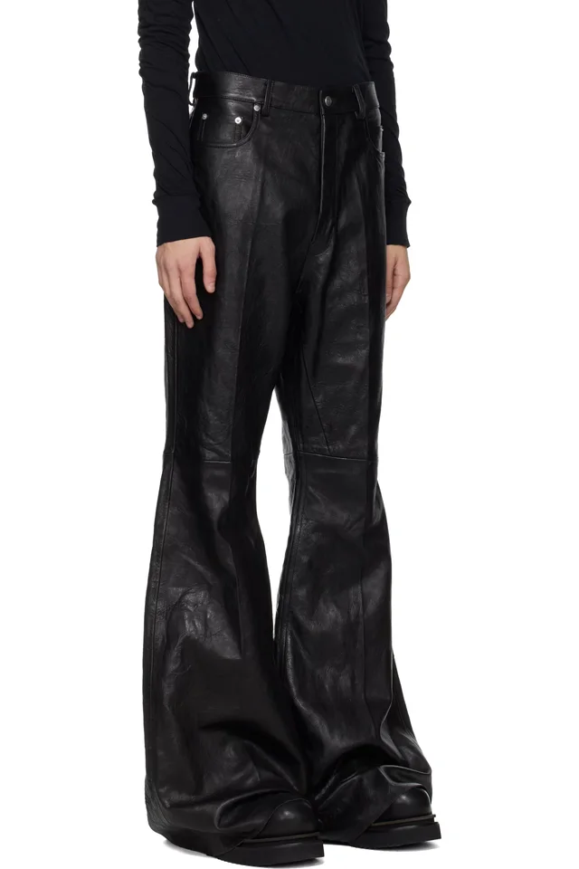 Rick Owens Black Temple Bolan Bootcut Leather Pants, photo 2 of 4 from SSENSE