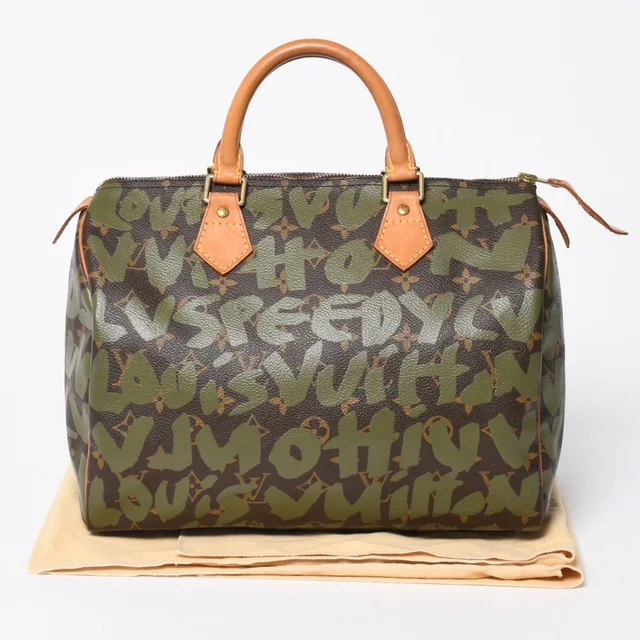 Louis Vuitton Handbag Speedy 30 Monogram Graffiti Khaki Gold in Green Leather from The Reluxe