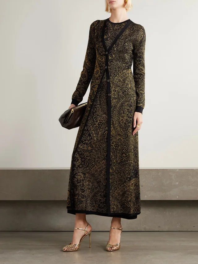 ETRO Metallic wool-blend devoré-velvet maxi dress in Metallic, photo 2 of 2 from NET-A-PORTER (Canada)