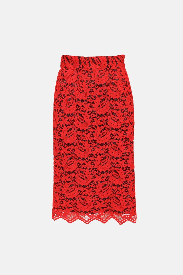 Dolce & Gabbana Lace Midi Skirt in Silk from VSP Consignment