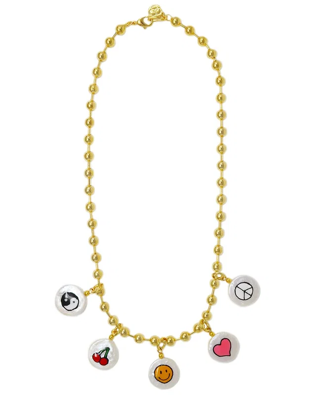 Cloverpost Squad 14K Plated 15-16mm Pearl Charm Necklace, image 1 of 1 from Gilt