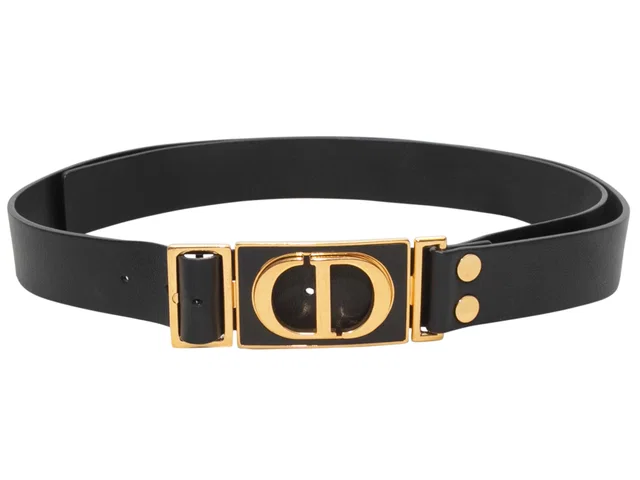 Black Christian Dior Leather Logo Belt in Black Leather from Designer Revival