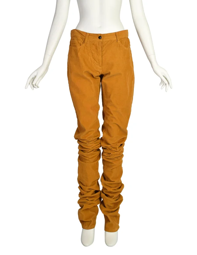 Vivienne Westwood Vintage Ochre Corduroy Extra Long Srunched Gathered Pants from Amarcord Vintage Fashion