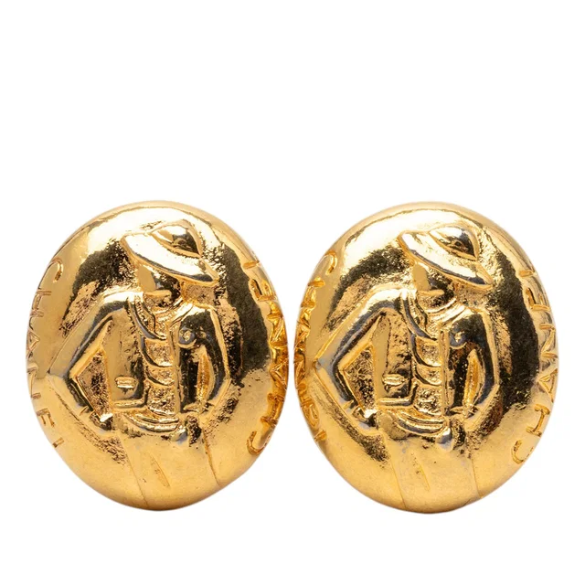 Gold Chanel Gold Plated Mademoiselle Oval Clip On Earrings in Gold from Designer Revival