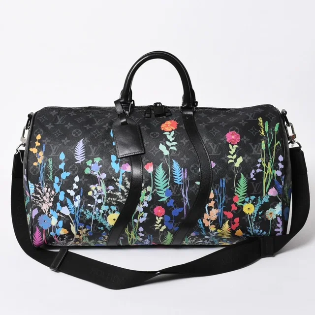 Louis Vuitton Keepall Bandouliere 50 Boston Bag Monogram Eclipse Floral Black in Black Leather from The Reluxe