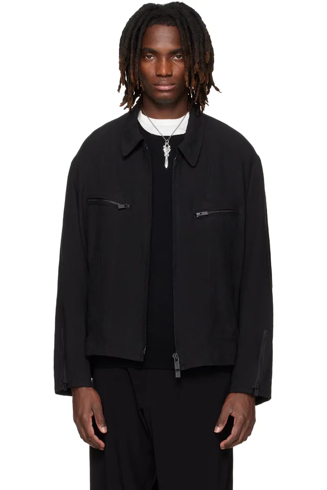 YOHJI YAMAMOTO Black Zip Blouson Jacket, image 1 of 1 from SSENSE