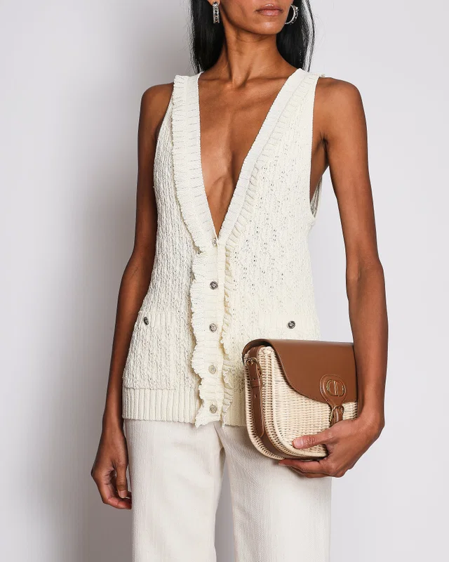 Chanel Beige Cotton Knit Sleeveless Vest with Ruffle Trim Size FR 38 (UK 10) in Beige from Sellier