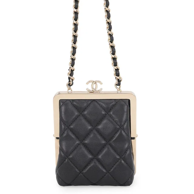 Chanel Kiss Lock Matelasse Mini ChainShoulder Bag BlackAP2497 Lambskin in Lambskin from GALLERY RARE