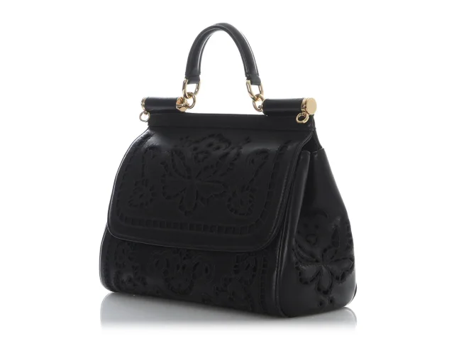 Dolce & Gabbana Medium Black Laser Cut Miss Sicily Bag in Black Leather from Ann's Fabulous Finds, photo 3 of 9