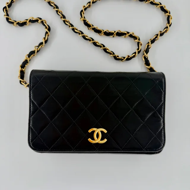Chanel Black Lambskin Vintage Matelasse Full Flap Mini in Black Lambskin from SparklesnDreams