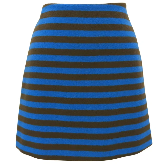 Prada 2014 Wool Border Pattern Skirt #38 Blue/Brown in Brown Wool from VINTAGE QOO TOKYO