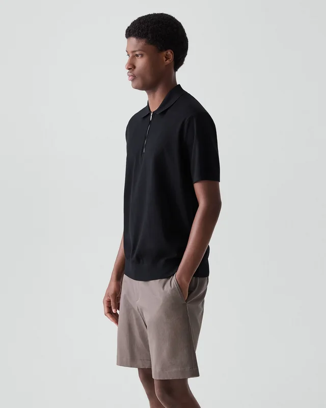 Theory Quarter-Zip Polo Shirt in Light Bilen in BLACK 62% Viscose, 38% Polyester; Exclusive Of Elastic, photo 2 of 14 from Theory