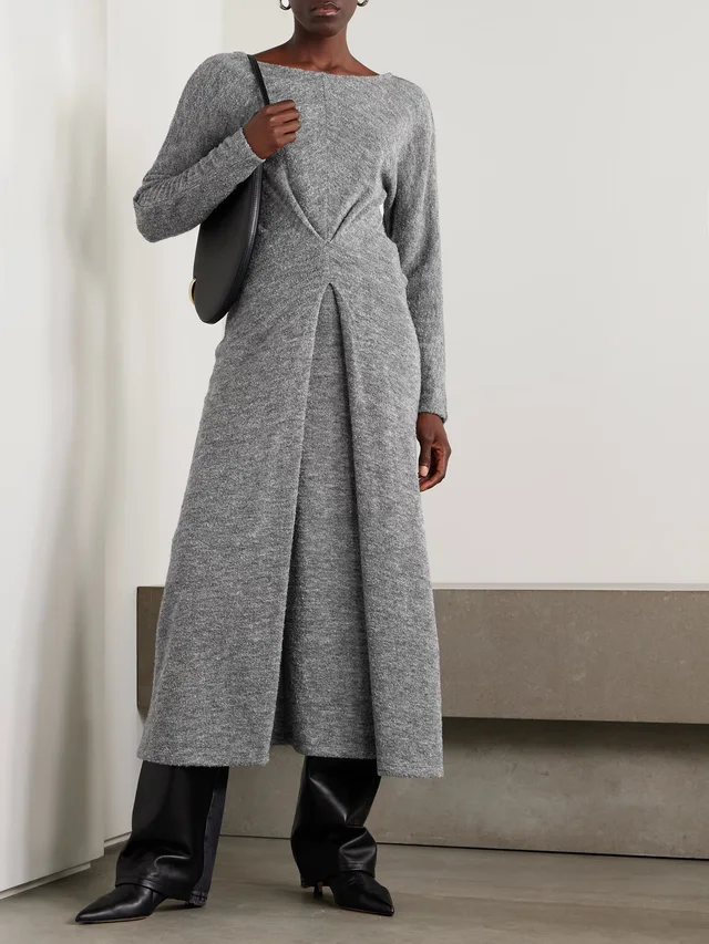 PROENZA SCHOULER WHITE LABEL Sai pleated bouclé midi dress in Grey, photo 2 of 2 from NET-A-PORTER (Canada)