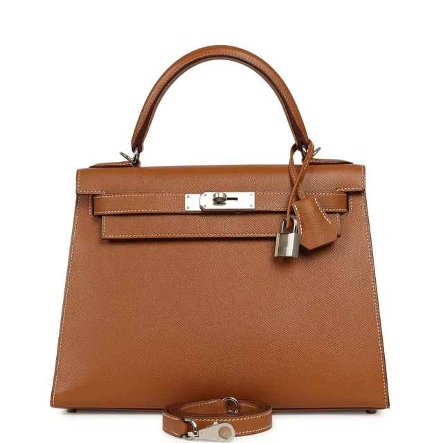 Hermès Kelly Sellier 28 Gold Verso Epsom Palladium Hardware in Gold Epsom leather from Madison Avenue Couture