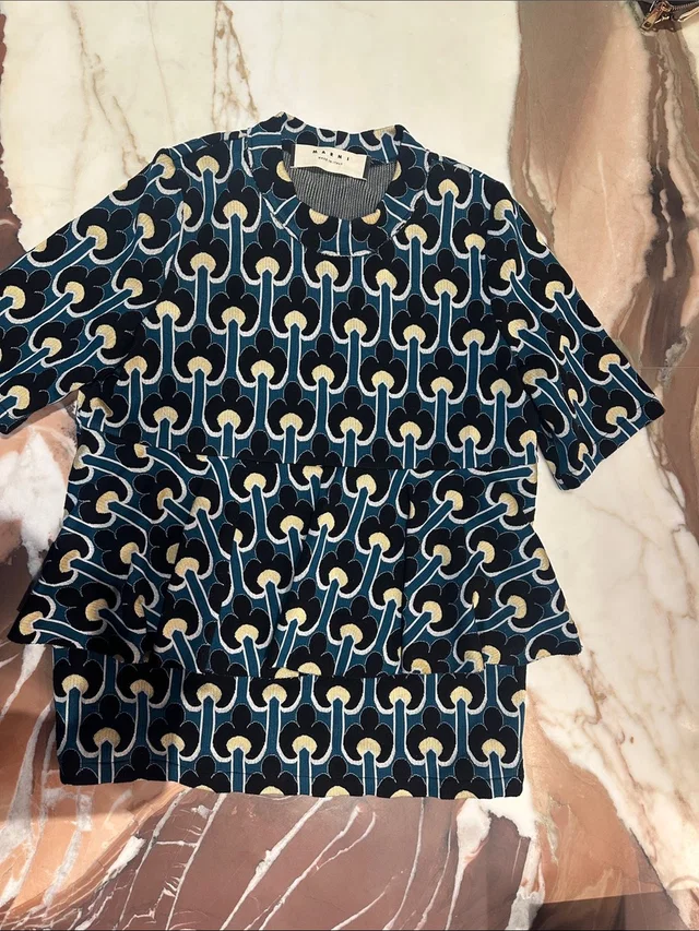 Marni Geometric Print Top In Teal, Black, Gold & Cream in green|blue from Poshmark