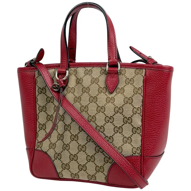 Gucci GG Pattern Handbag 2-Way Canvas Red Beige in Beige Canvas from The Reluxe