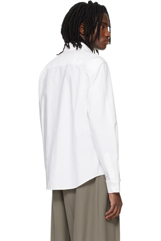 AMI Paris White Classic Long Sleeve Button-Down Collar Embroidered ADC Shirt, photo 3 of 4 from SSENSE