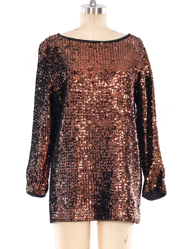 Saint Laurent Copper Sequin Top in Satin from Arcade Vintage