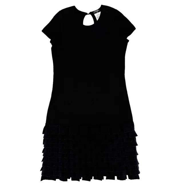 Chanel Dress Ruffle French Sleeve 36 Black Spring Summer Vintage in Black Nylon from The Reluxe