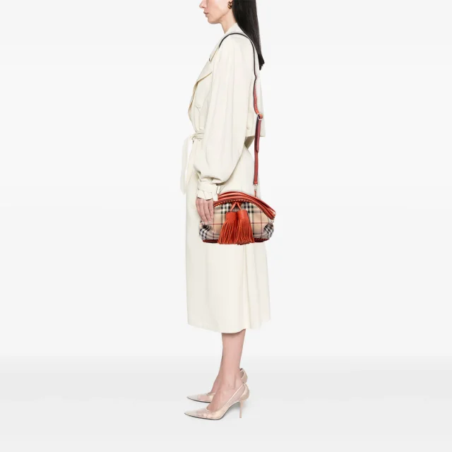 Beige Burberry Prorsum Haymarket Check Coated Canvas Brogue Tassel Crossbody in Beige Coated canvas from Designer Revival, photo 6 of 6